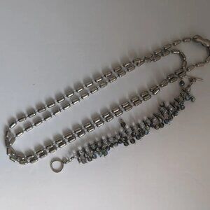 2pc Jewelry Set (Beaded Linked Chain  Necklace & Crystal Beaded Bracelet)